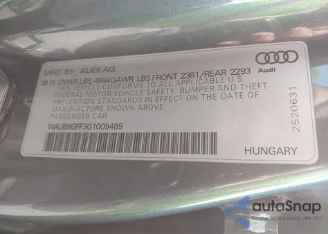 2016 Audi A3 2.0T Premium from USA, damaged, VIN WAUB8GFF3G1009489